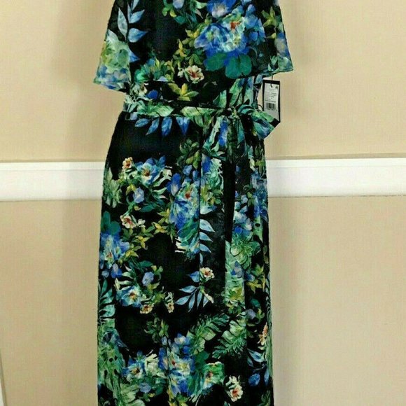 Adrianna Papell Tropical Print Burnout Textured Maxi Dress Sz 12 NWT - Picture 9 of 11